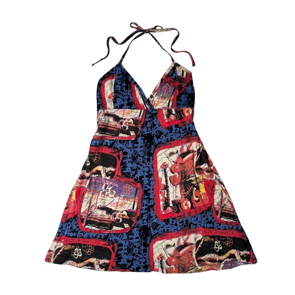 Desigual graphic babydoll halter mini dress